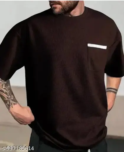 Branded men popcorn Fabric Pocket Round Neck T shirt